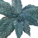 Velvet Poinsettia Stem - Turquoise Glitz