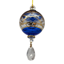 Etched Blown Glass Ball with Crystal Dangle - Blue