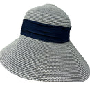 Mix Grain Straw Satin Ribbon Dome Derby Sun Hat - Blue