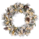 Pre-Lit Flocked Mixed Green Wreath - 30-Inch