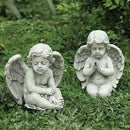 Sitting Cherub - 9.5 inch Garden Statue - - Home & Living >> Garden - by Joseph Studio