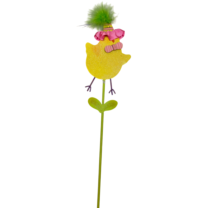 15 Inch Metal & Wood Spring Stake - Yellow Chick