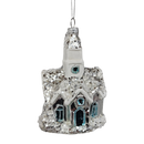 Glass Snowy Church Ornament -