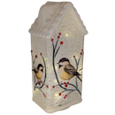 Lighted Glass Chickadee House Luminary