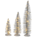 Lighted Holiday Bottle Brush Trees - Silver Set of 3