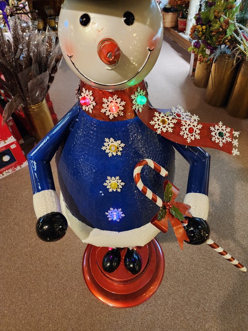 Outdoor Lighted Metal Snowman with Timer - 4 Foot Tall