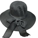 Burlap Ribbon Chiffon Crochet Woven Derby Sun Hat -Black