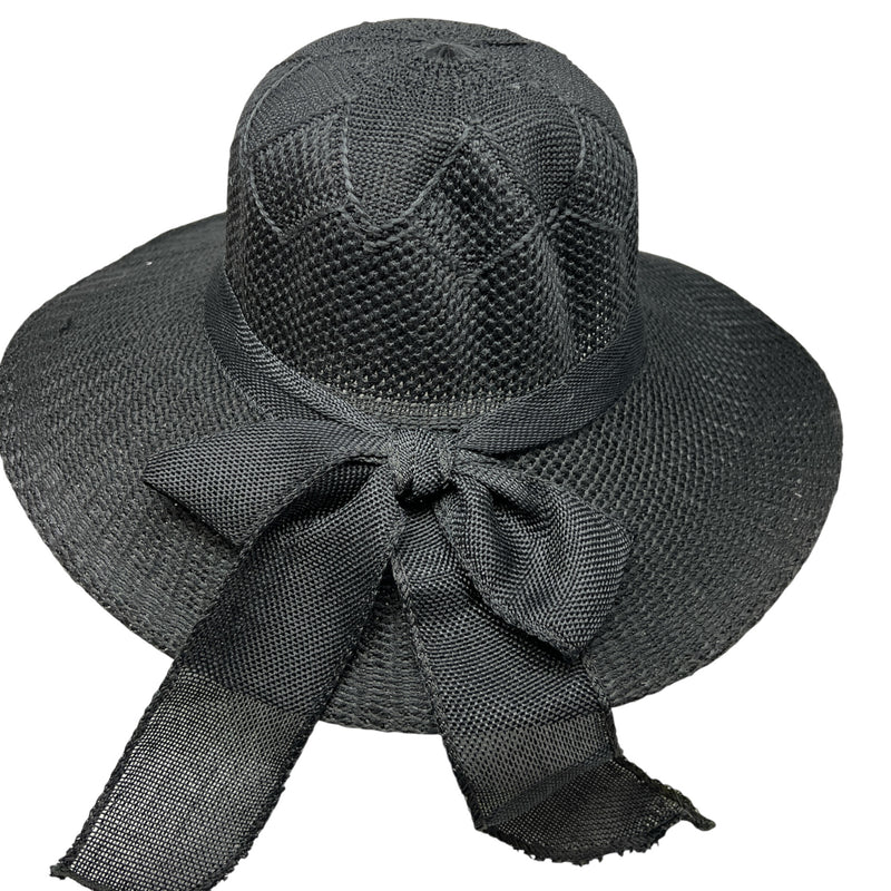 Black Derby Sun Hat | Crochet Woven Burlap Ribbon – The  display picture 3