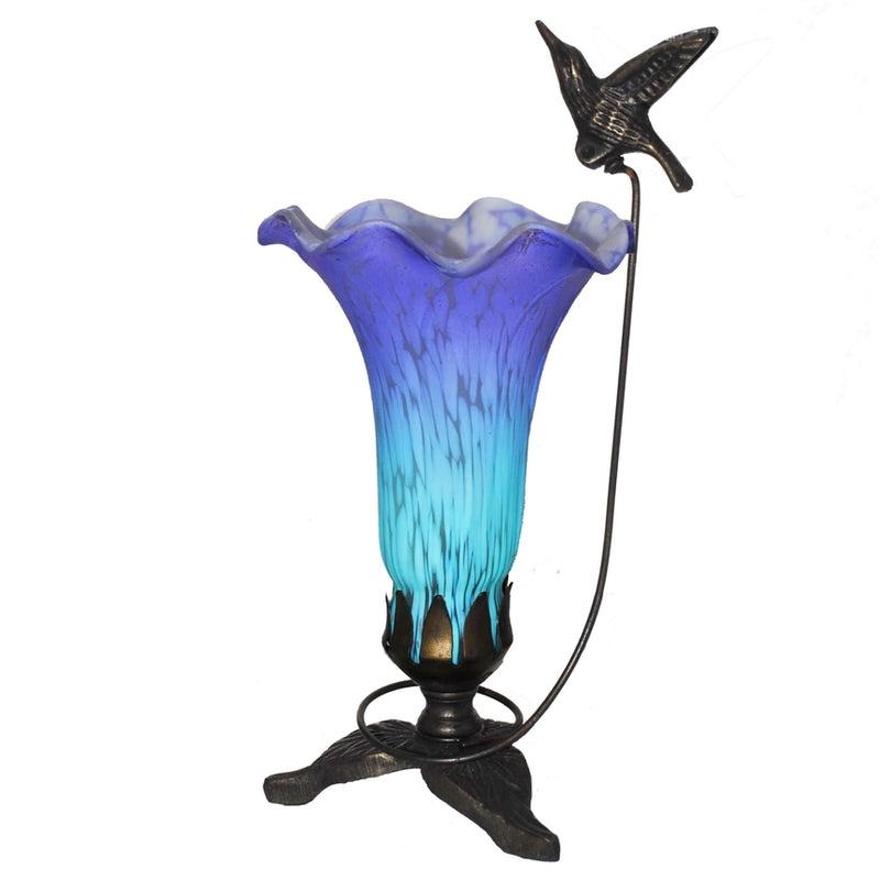 Purple/Blue Hand Painted Glass Hummingbird Lily Lamp