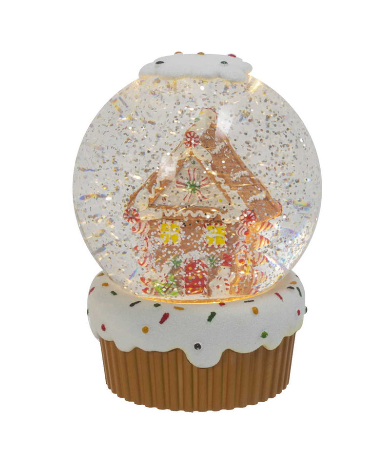 Lighted Cupcake With Gingerbread House Waterglobe - No Chimney