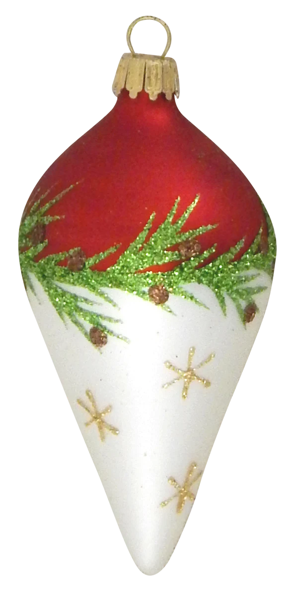 Krebs Glass Teardrop Ornament - Bi-Color Pine Garland - 4 Pack - The Country Christmas Loft