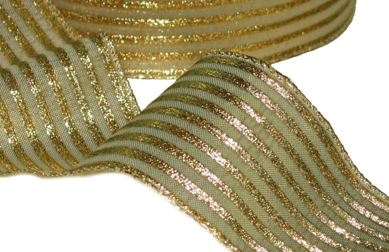 Gold / Gold Stripe Ribbon - - The Country Christmas Loft
