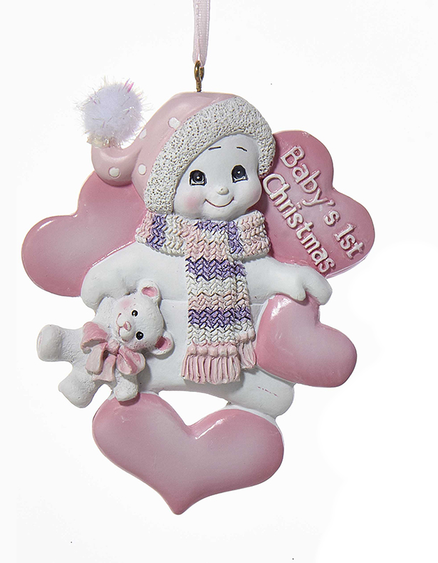 Baby's 1st Christmas - Snowman Ornament - Pink - The Country Christmas Loft