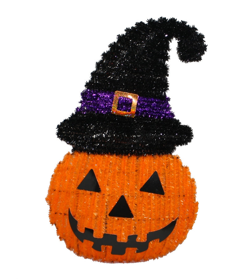 Garland Tinsel Pumpkin With Witch Hat Wall Hanging - The Country Christmas Loft