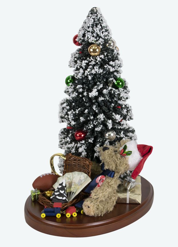 13 Inch Tree on Base with Bag of Toys - The Country Christmas Loft
