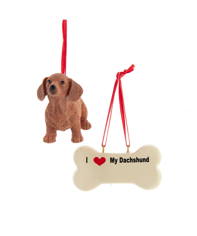 I love My Red Dachshund With Dog Bone Ornaments - The Country Christmas Loft