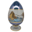 Blue Glass Etched Egg With Gold Accents