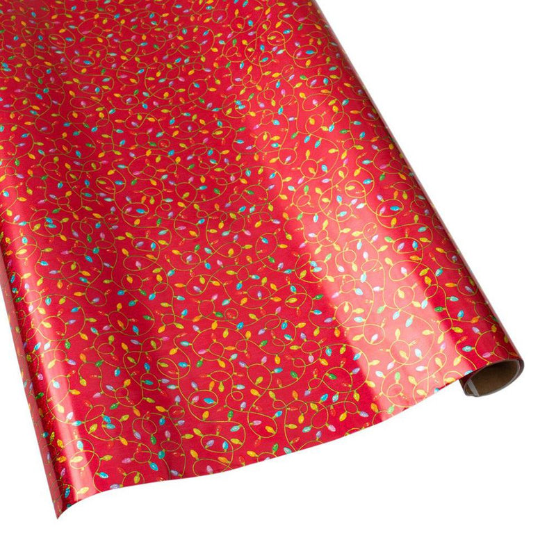 Christmas Lights Gift Wrapping Paper in Red Holographic - 30" x 6' Roll