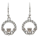 White Swarovski Crystal Claddagh Drop Earrings