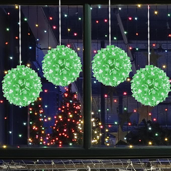 LED Lighted Sphere Ornament - 4 Piece Set - Green