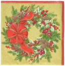Evergreen Wreath (Gold) - Cocktail Napkin - The Country Christmas Loft