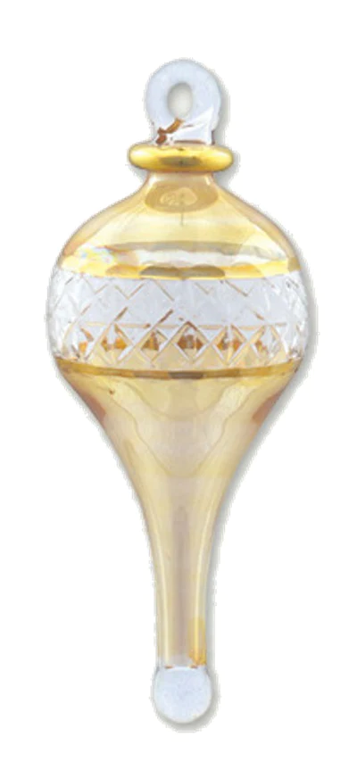 Lattice Glass Ornaments With Gold Accents - Yellow Stretched Teardrop