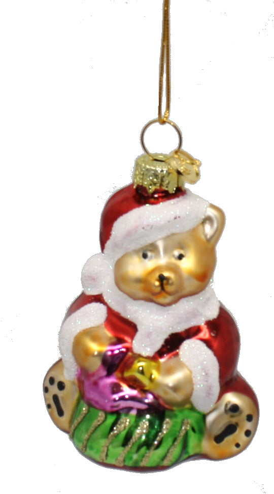 3 Inch Boxed Glass Ornament -  Teddy Santa - The Country Christmas Loft