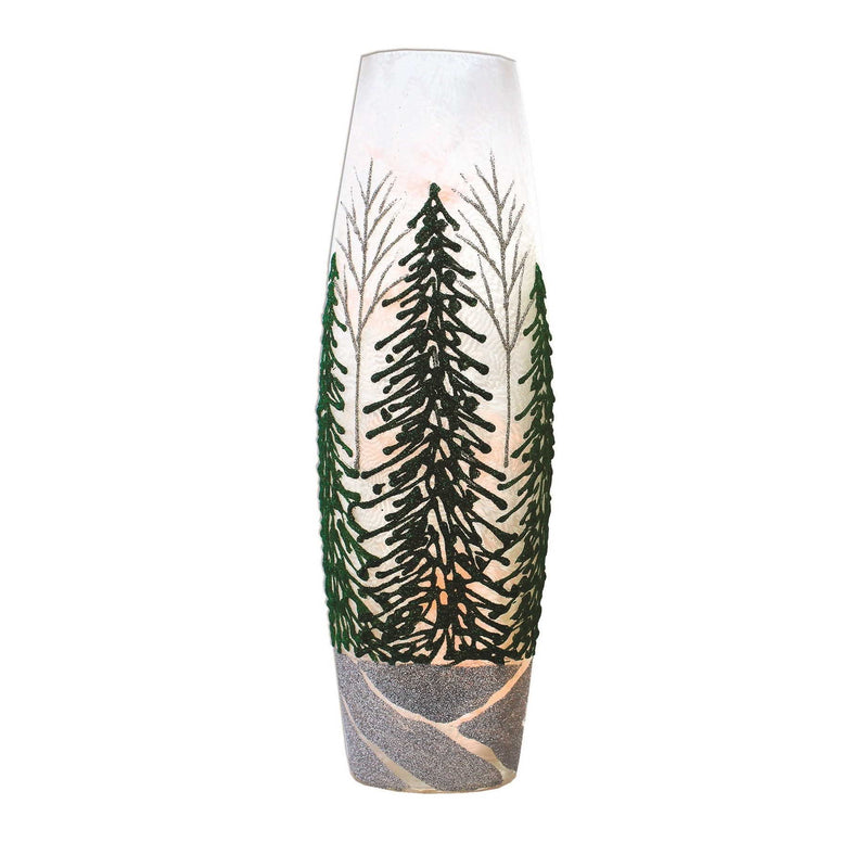 Glittering Green Trees - Lighted 12 Inch Vase - - The Country Christmas Loft