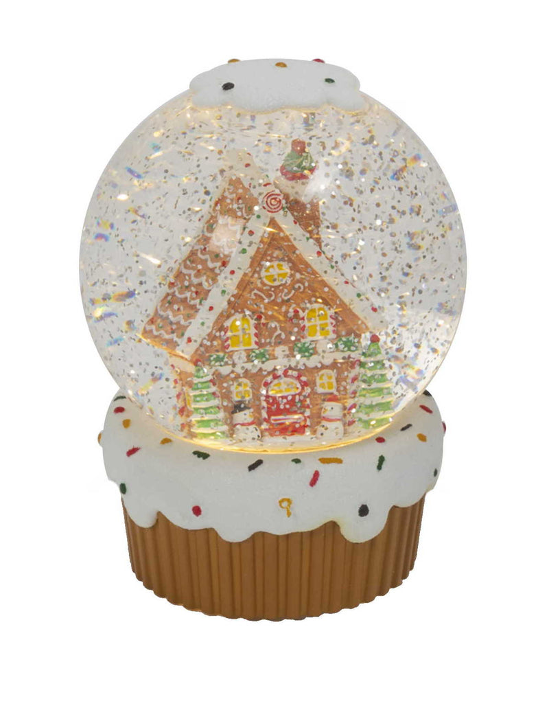 Lighted Cupcake With Gingerbread House Waterglobe - - The Country Christmas Loft