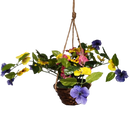 Trailing Pansy Flowers in 8" Hanging Bamboo Basket -