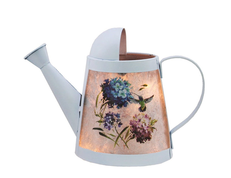 Hydrangea and Hummingbird Lighted Watering Can - Blue - The Country Christmas Loft