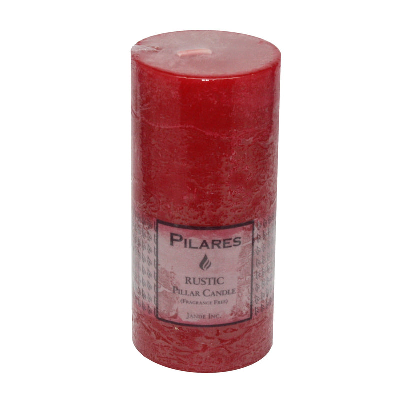Rustic Pillar Candle - 6 Inch Red