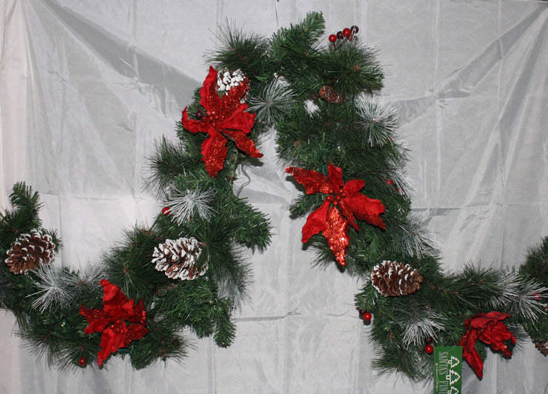 Lighted Poinsettia Garland - 72 inch x 12 inch