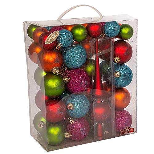 40MM-60MM Shatterproof Multicolored Ball and Treetop - 47 Piece Set - The Country Christmas Loft