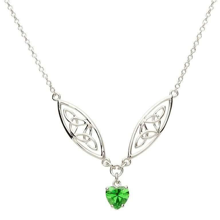 Silver Trinity Green Heart Necklace