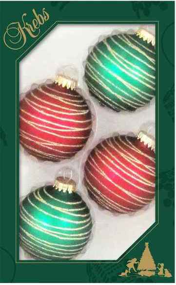 Crisscross Stripe Red and Green Velvet Balls - 4 Pack - The Country Christmas Loft