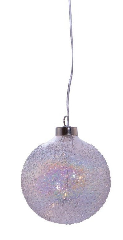 Lighted USB Clear Iridescent Glass Ball Ornament - Dimpled - The Country Christmas Loft