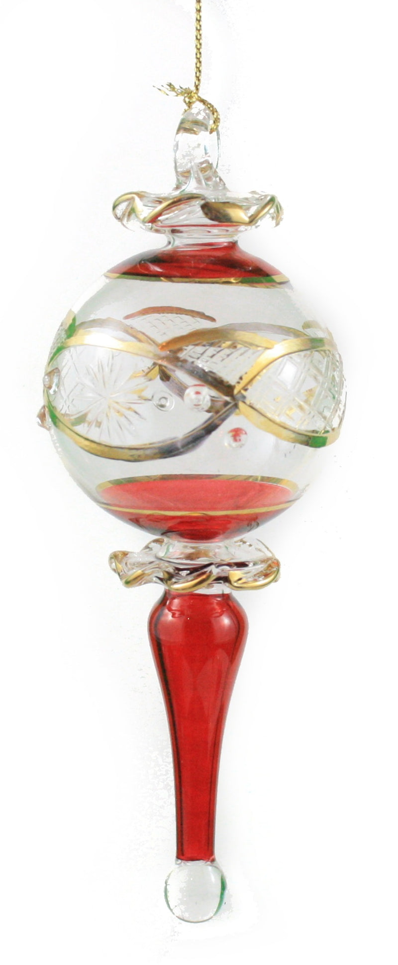 Gold Etched Ball and Spire - Christmas Red