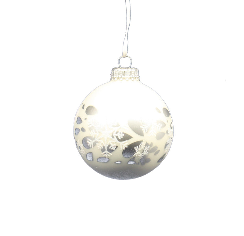 Krebs Value Glass Ball 4 pack - Matte Silver Snowflakes - The Country Christmas Loft