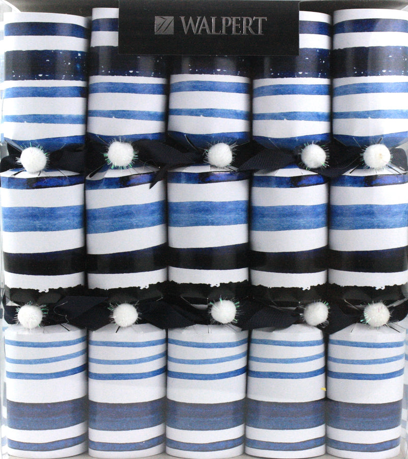 11 inch Blue and White Stripe Crackers - 10 Count - The Country Christmas Loft