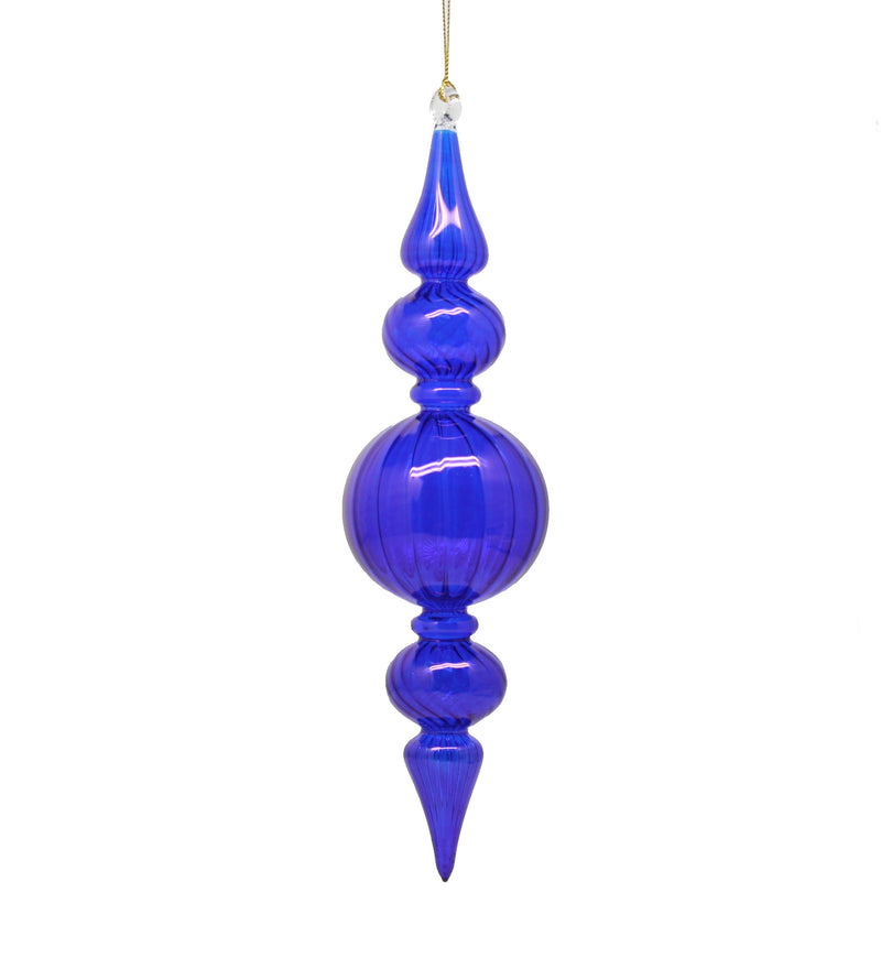 Ball and Double Finial Blown Glass Ornament - Organic Blue