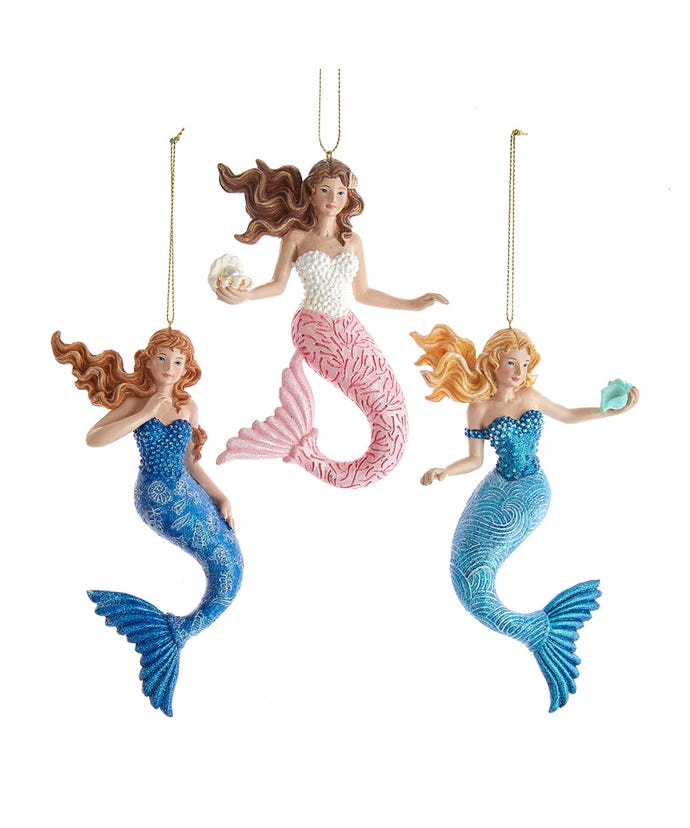 Mermaid With Ocean Pattern Ornament - - The Country Christmas Loft