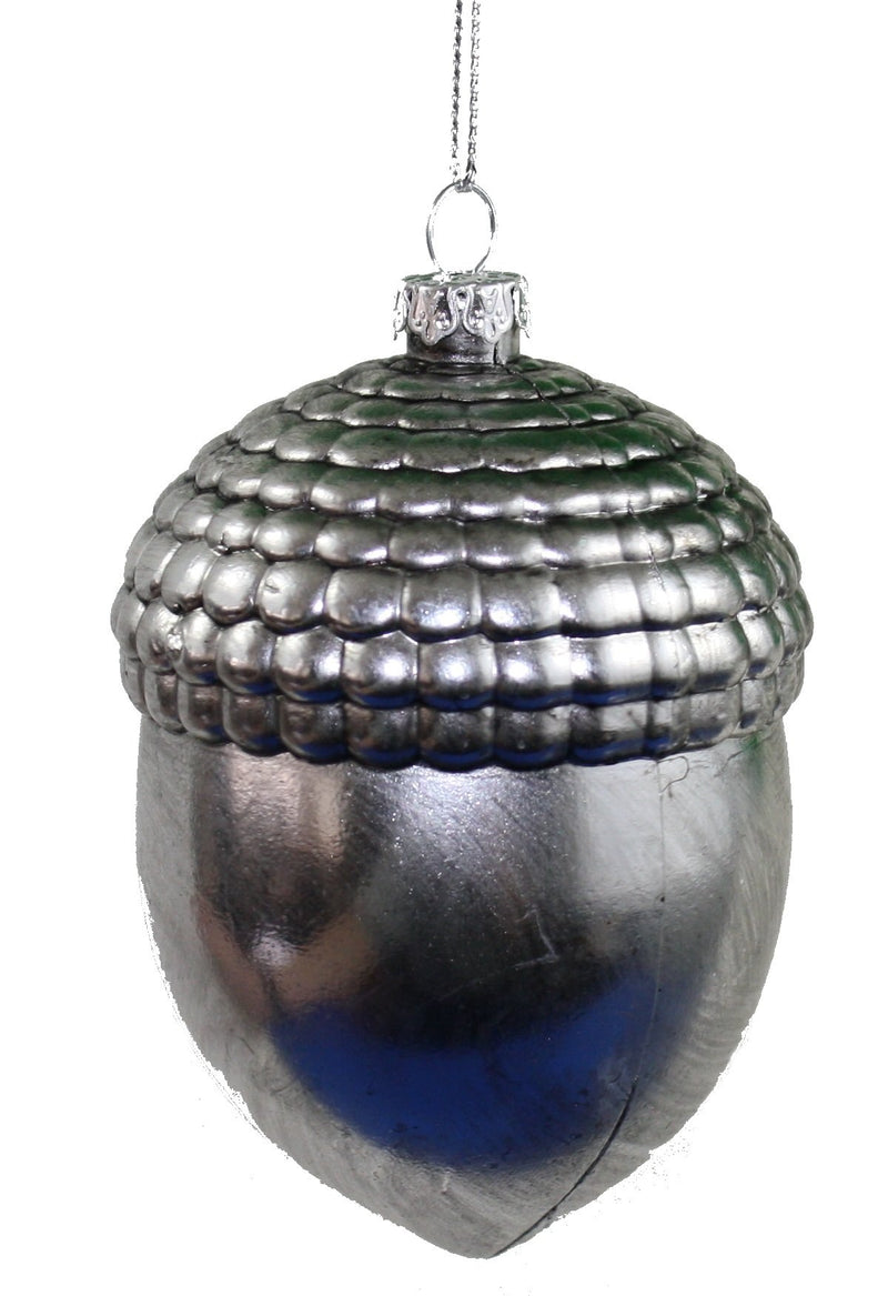 4 Inch Metallic Finish Acorn Ornament - Silver - The Country Christmas Loft