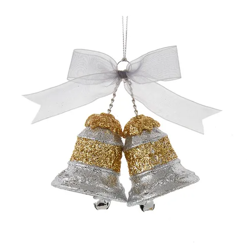 Glittered Bell Ornament - Gold on Silver - The Country Christmas Loft