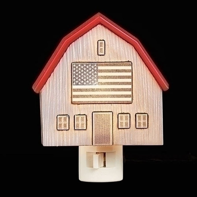 American Flag Barn - Night Light - The Country Christmas Loft