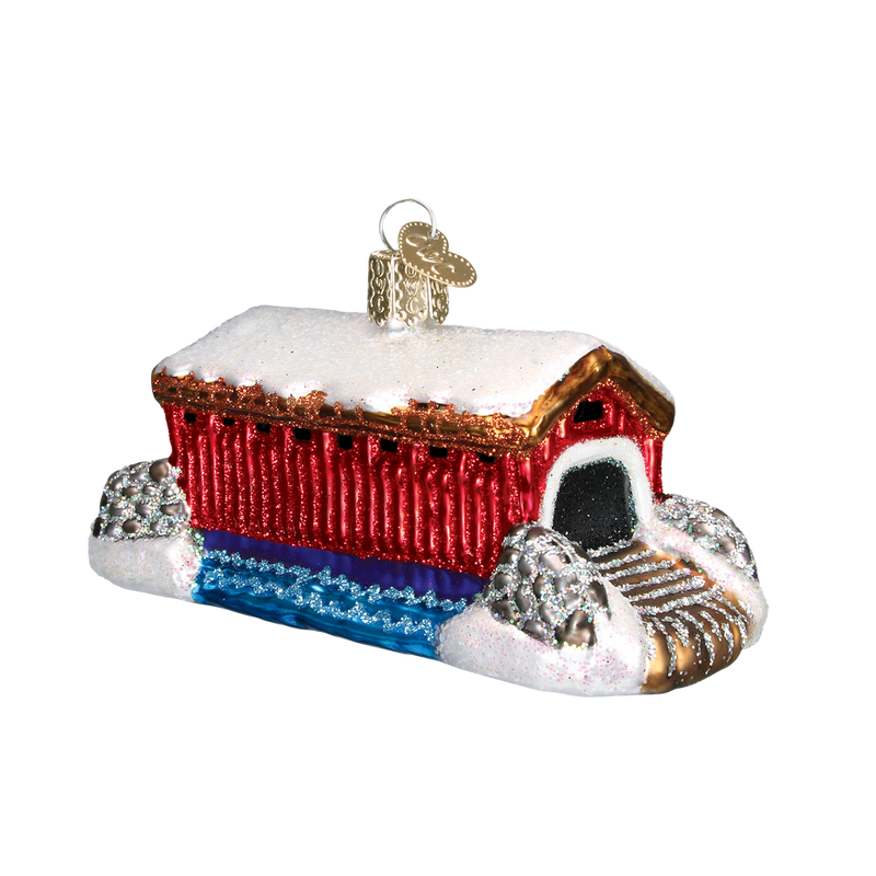 Old World Christmas Covered Bridge Glass Blown Ornament - The Country Christmas Loft