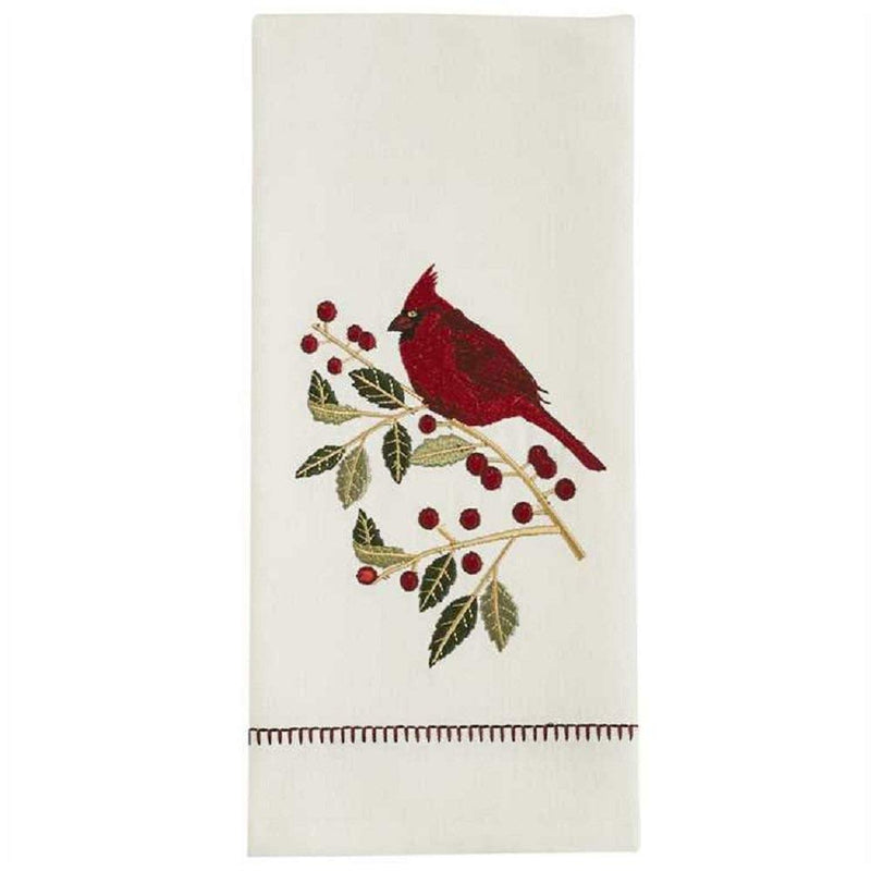 Holly Cardinal Embroidered Dishtowel - The Country Christmas Loft