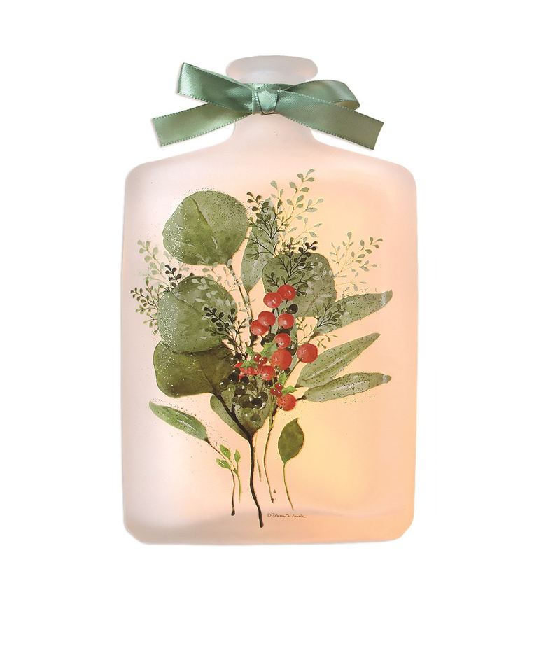 Lighted Glass Jar - Joy of Greens - 8 inch - Bouquet
