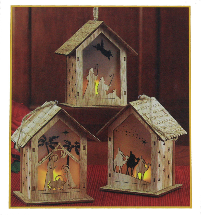 Flicker Lighting Nativity House Ornament Set - The Country Christmas Loft