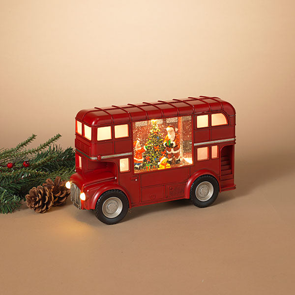 11.6-Inch Long Battery Operated Lighted Spinning Water Globe Bus with Holiday Figurine - The Country Christmas Loft